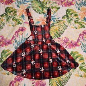 Her Universe Disney Christmas Red and Black Plaid Overalls/Skirtall Dress- XL